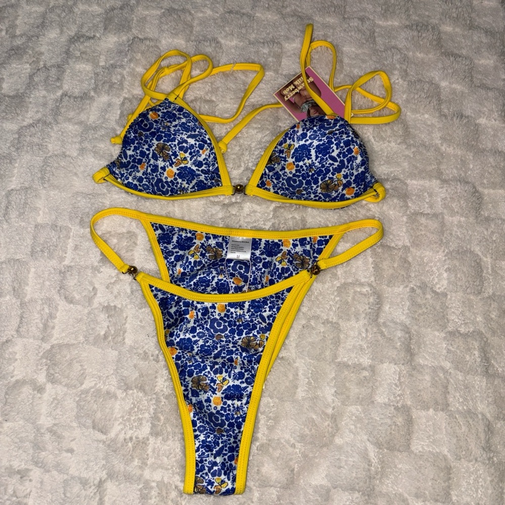 Blue and Yellow Floral Bikini Set